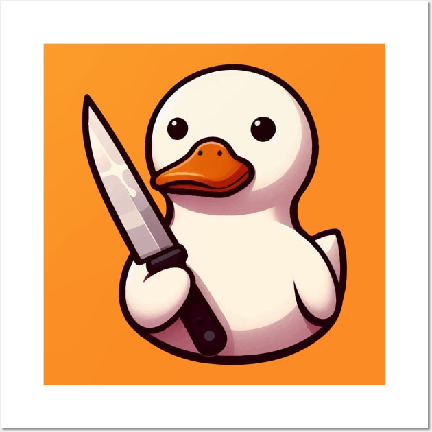 a cute white duck holding a knife Wall Art by Arteria6e9Vena